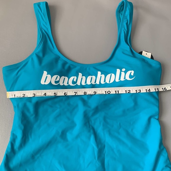 Turquiose One Piece Graphic Swimsuit "Beachaholic" Size XL - Picture 9 of 9